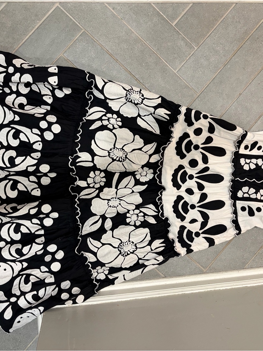 Farm Rio Black & White Floral Tiered Maxi Dress